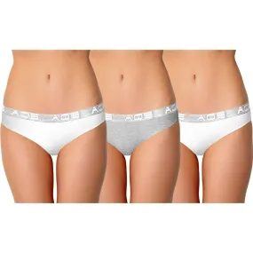 AQS Ladies White/Grey Cotton Bikini Underwear - 3 Pack Three-pack of womens