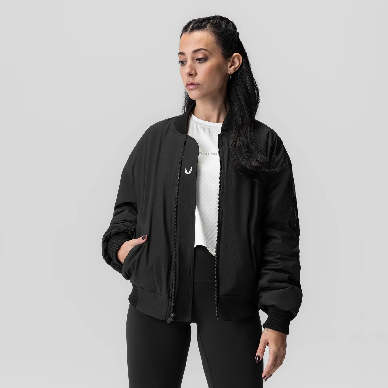 1004. Women's Sherpa-Lined Insulated Bomber Jacket - Black