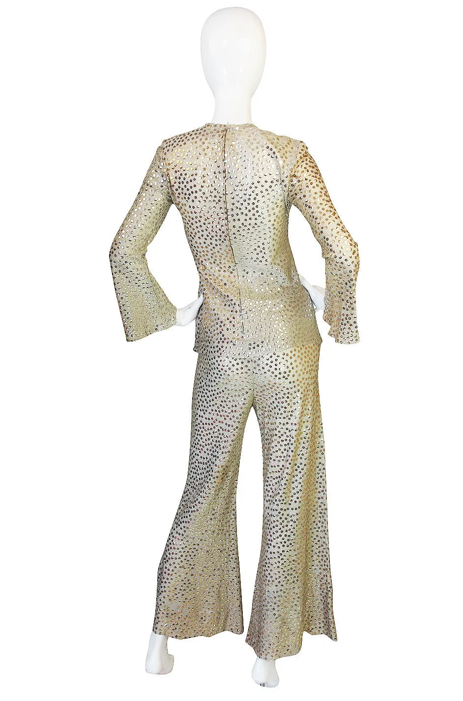 1960s Mollie Parnis Silk & Sequin Gold Flared Pant Set