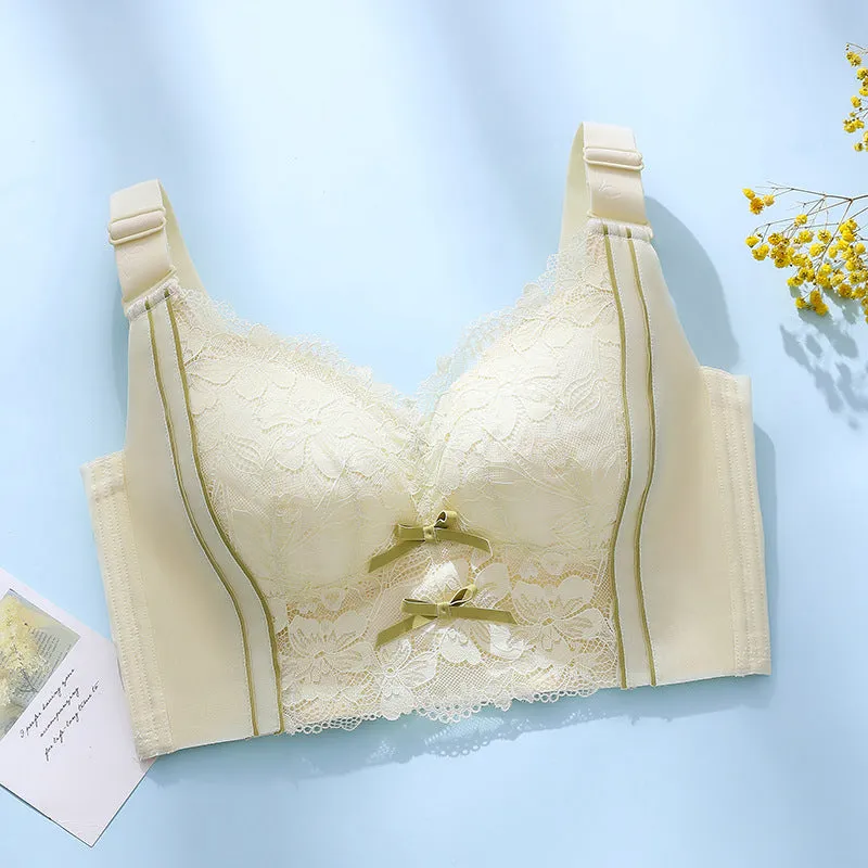 Adjustable underwear for women, large size, full cup, gathered, side breasts, anti-sagging, large breasts, small summer thin bra