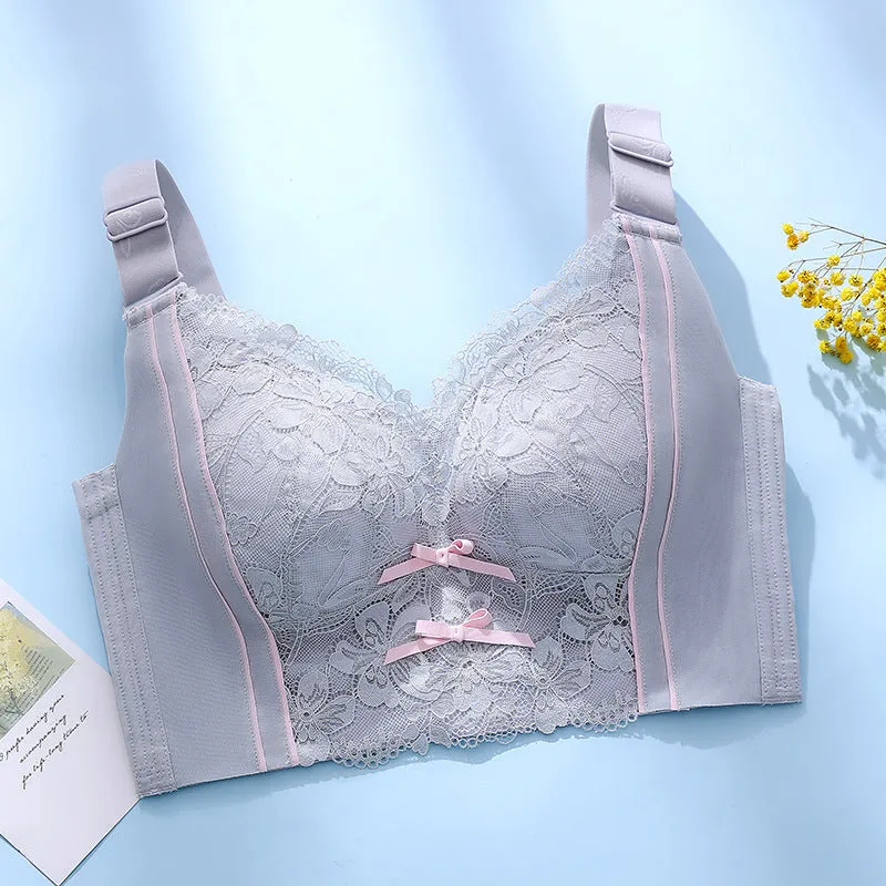 Adjustable underwear for women, large size, full cup, gathered, side breasts, anti-sagging, large breasts, small summer thin bra