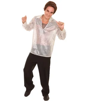 Adult Men's 70's Disco Sequin Shirt Costume | White Vintage Cosplay Costume