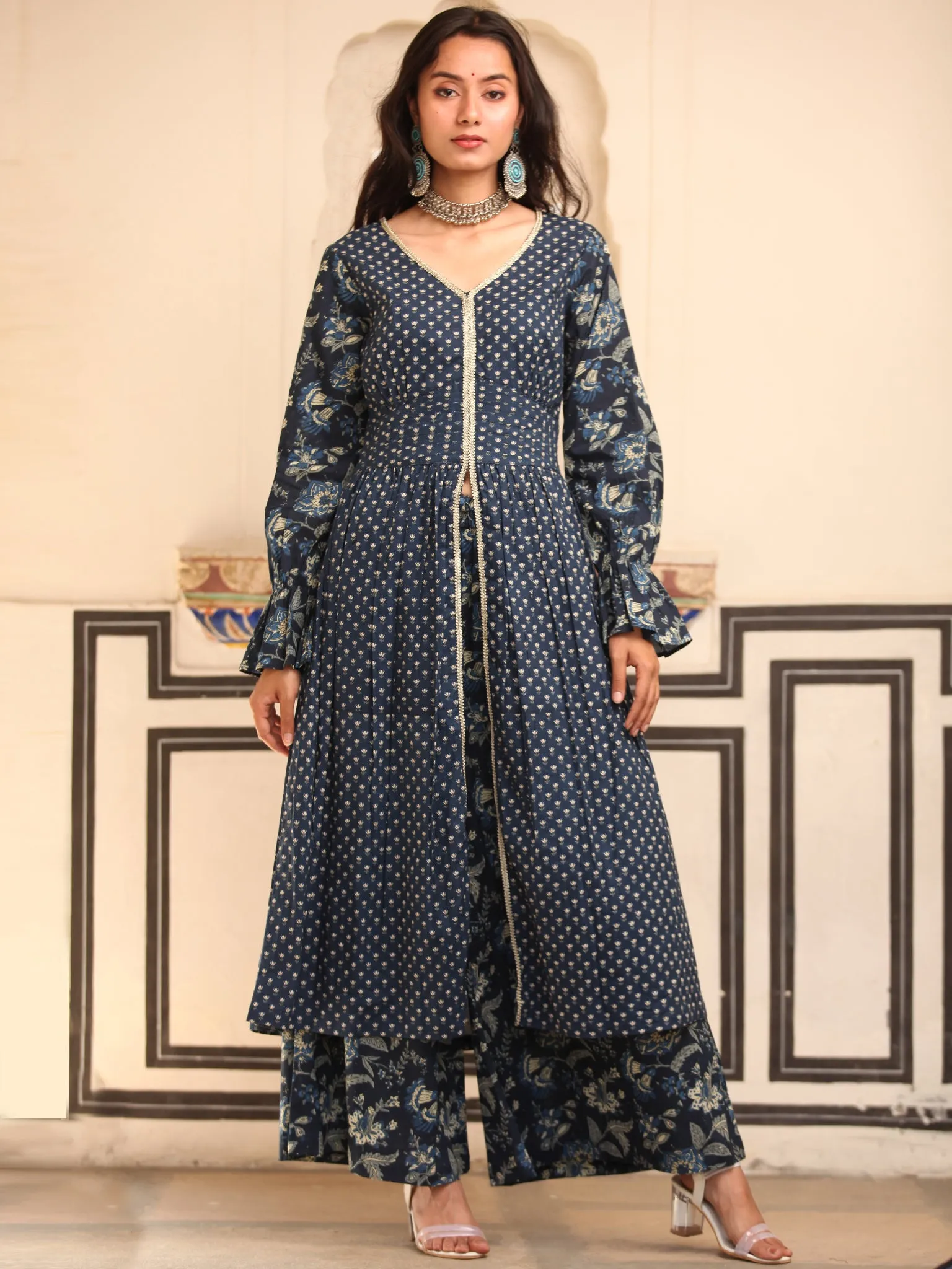 Ambar Aisha Set Of Flared Kurta Palazzo Dupatta