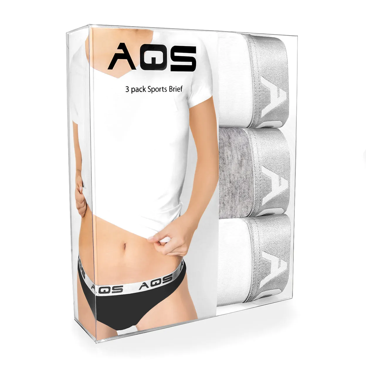 AQS Ladies White/Grey Cotton Bikini Underwear - 3 Pack Three-pack of womens