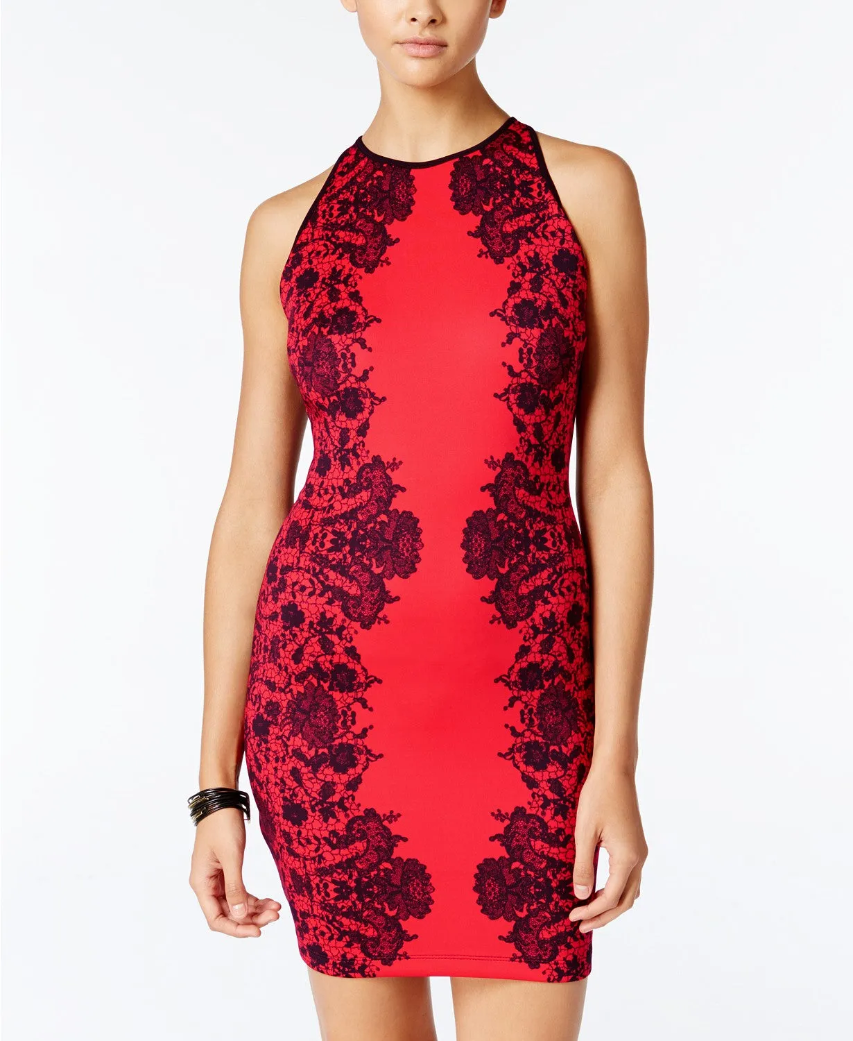 B Darlin Juniors' High-Neck Bodycon Dress Red