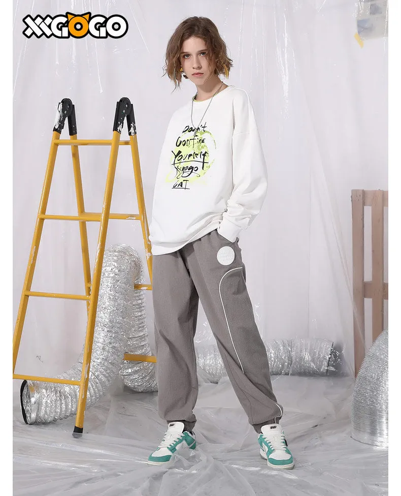 Basic Reflective Strap Waffle Drawstring Pants