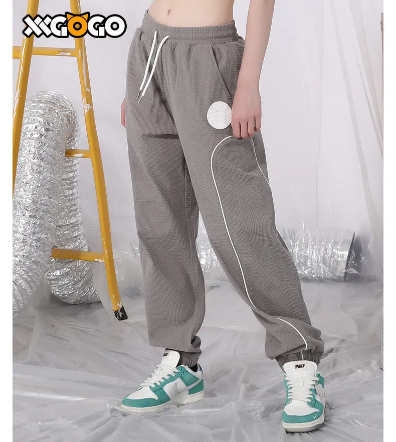 Basic Reflective Strap Waffle Drawstring Pants