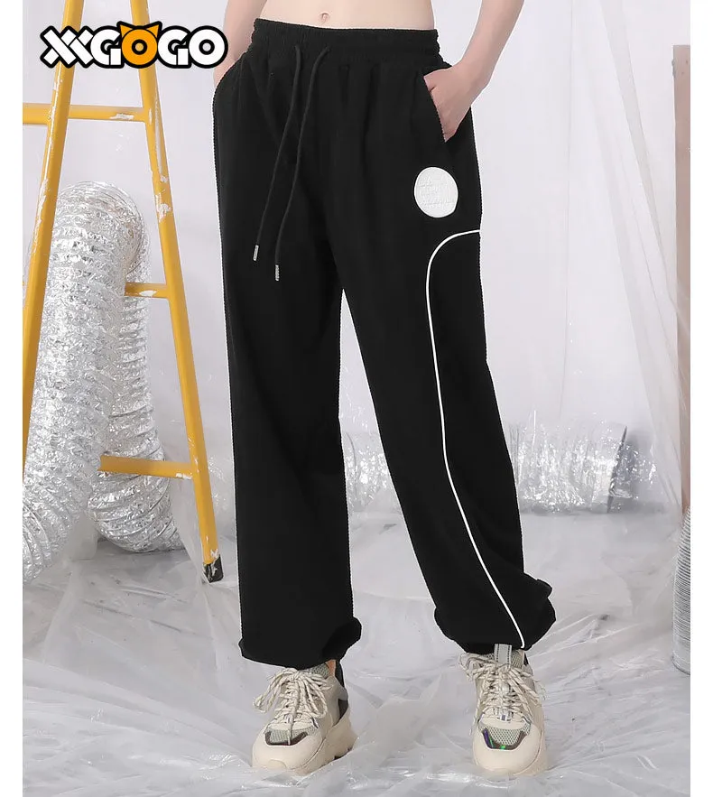 Basic Reflective Strap Waffle Drawstring Pants