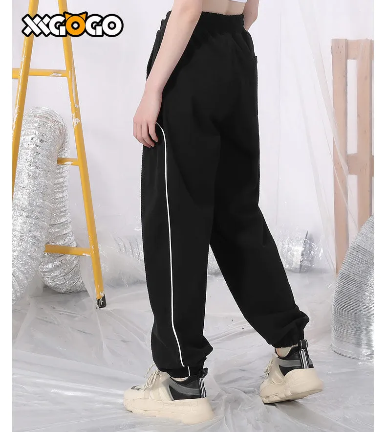 Basic Reflective Strap Waffle Drawstring Pants