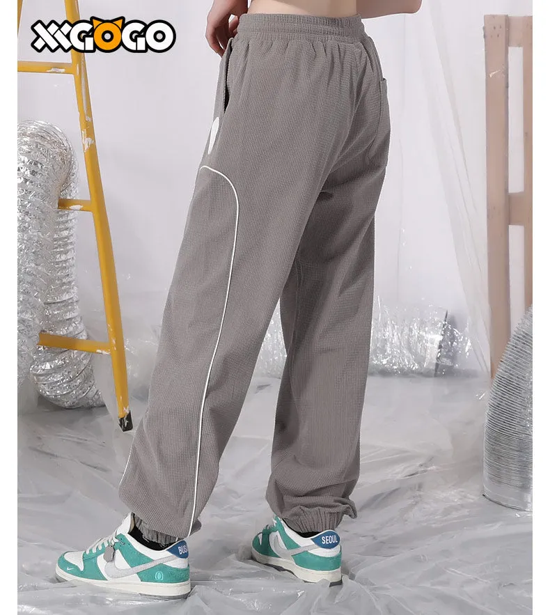 Basic Reflective Strap Waffle Drawstring Pants