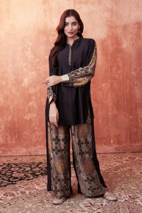 Beige Ajrakh Printed Habutai Silk Co-Ord Set