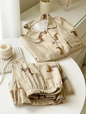 Beige Dachshund Pajama Set