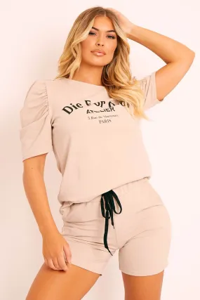 Beige Die For Dior T-shirt and Shorts Loungewear Co-ord - Kaelie