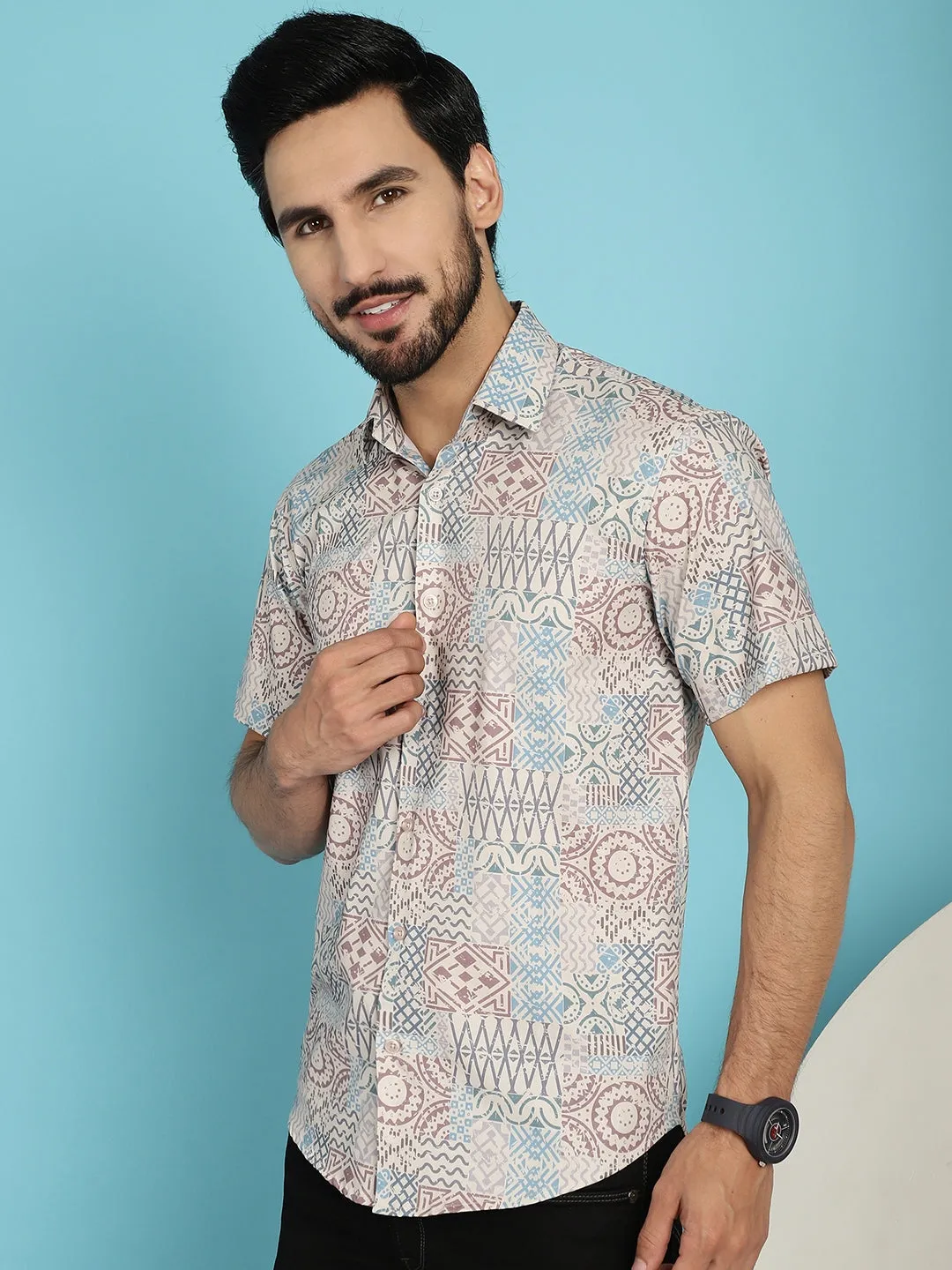 Beige Printed Casual Shirt