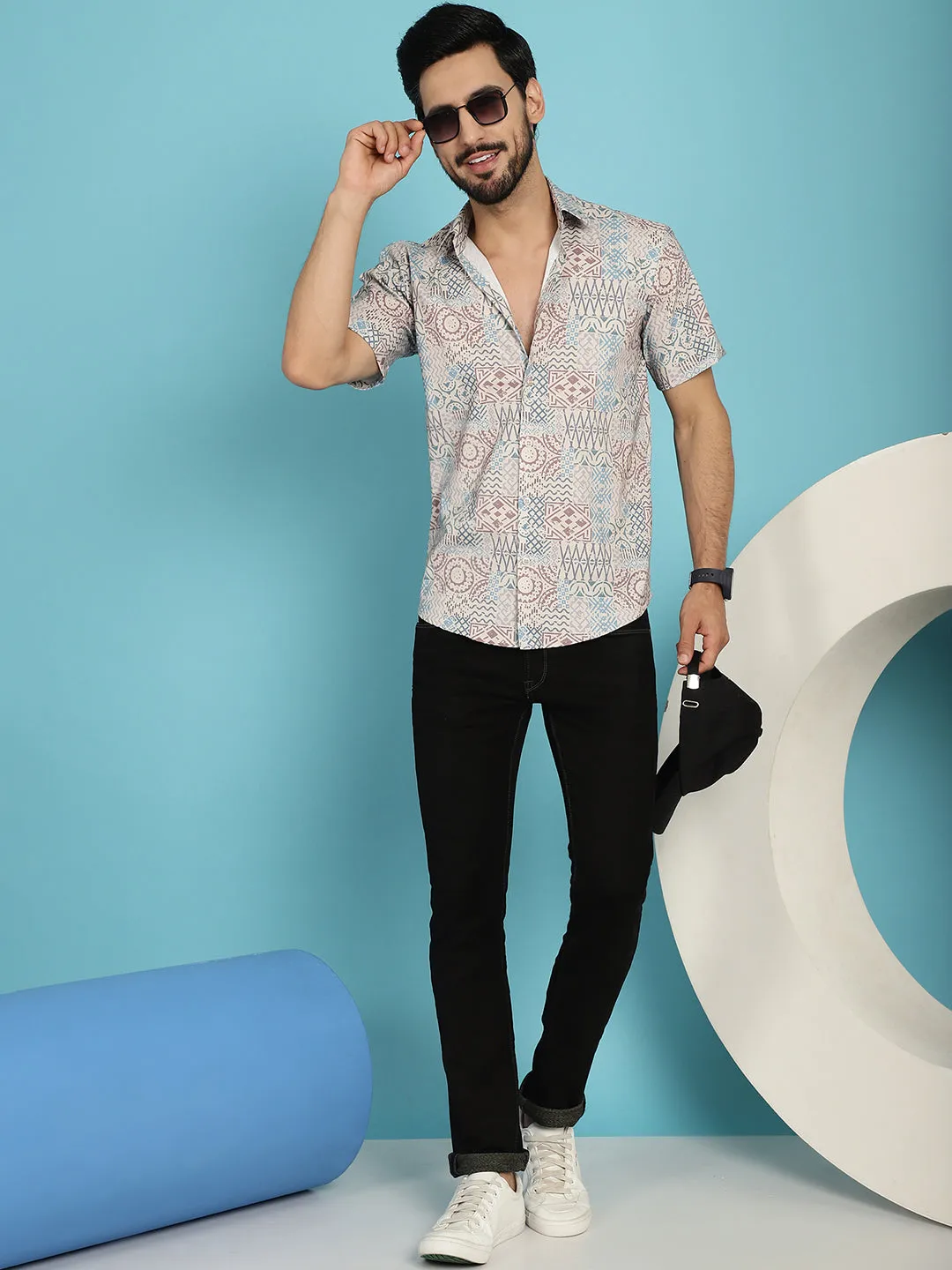 Beige Printed Casual Shirt