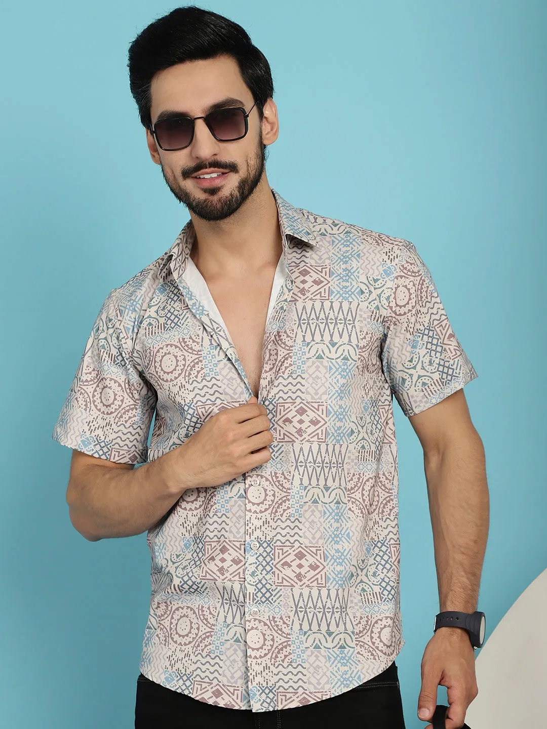 Beige Printed Casual Shirt