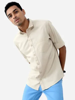 Beige Solid Cotton Full Sleeve Shirt