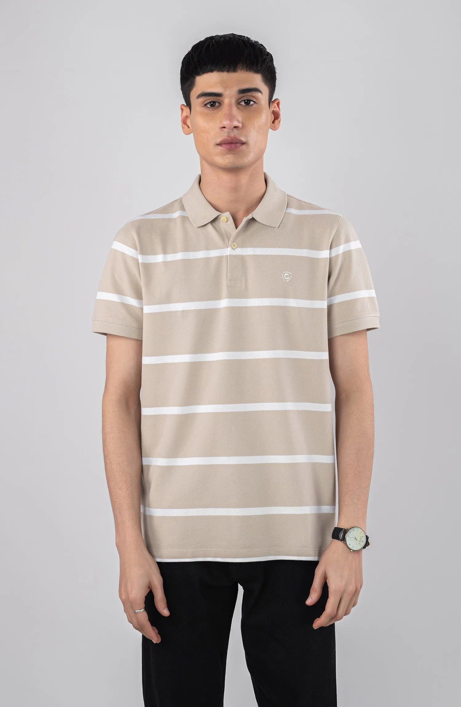 Beige Stripes Polo Shirt