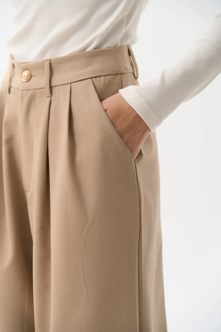 Beige Wide Leg Pants