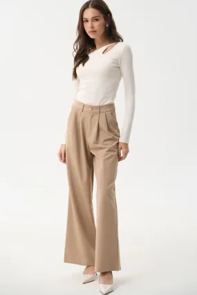 Beige Wide Leg Pants