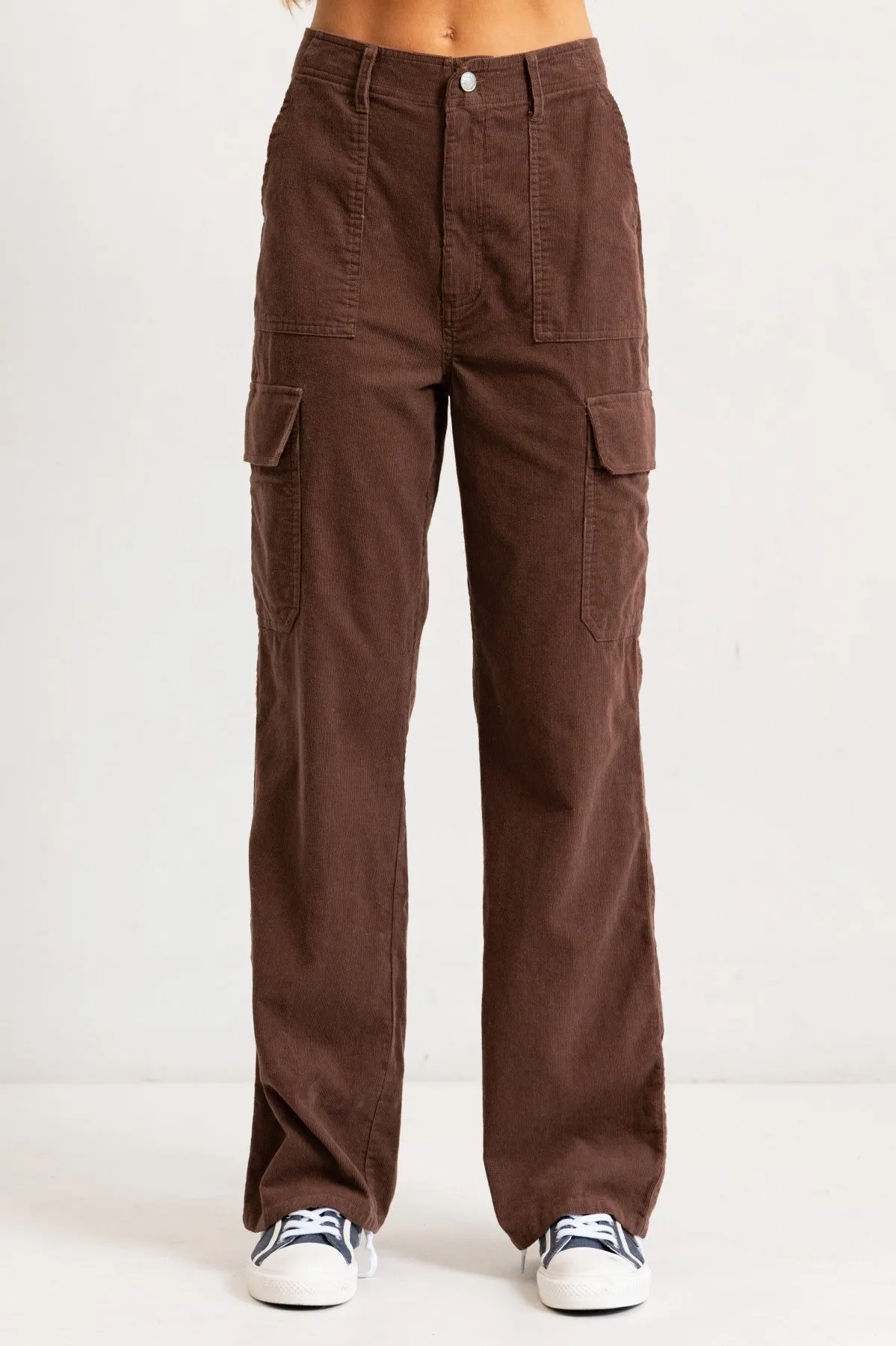 Brown High Rise Straight Fit Corduroy Cargo Pants