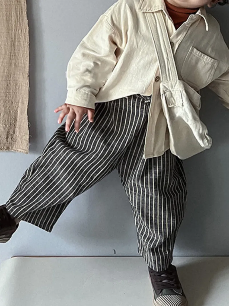 Brown Stripe Pants For Kids by Kaja Clothing-Eric Pants