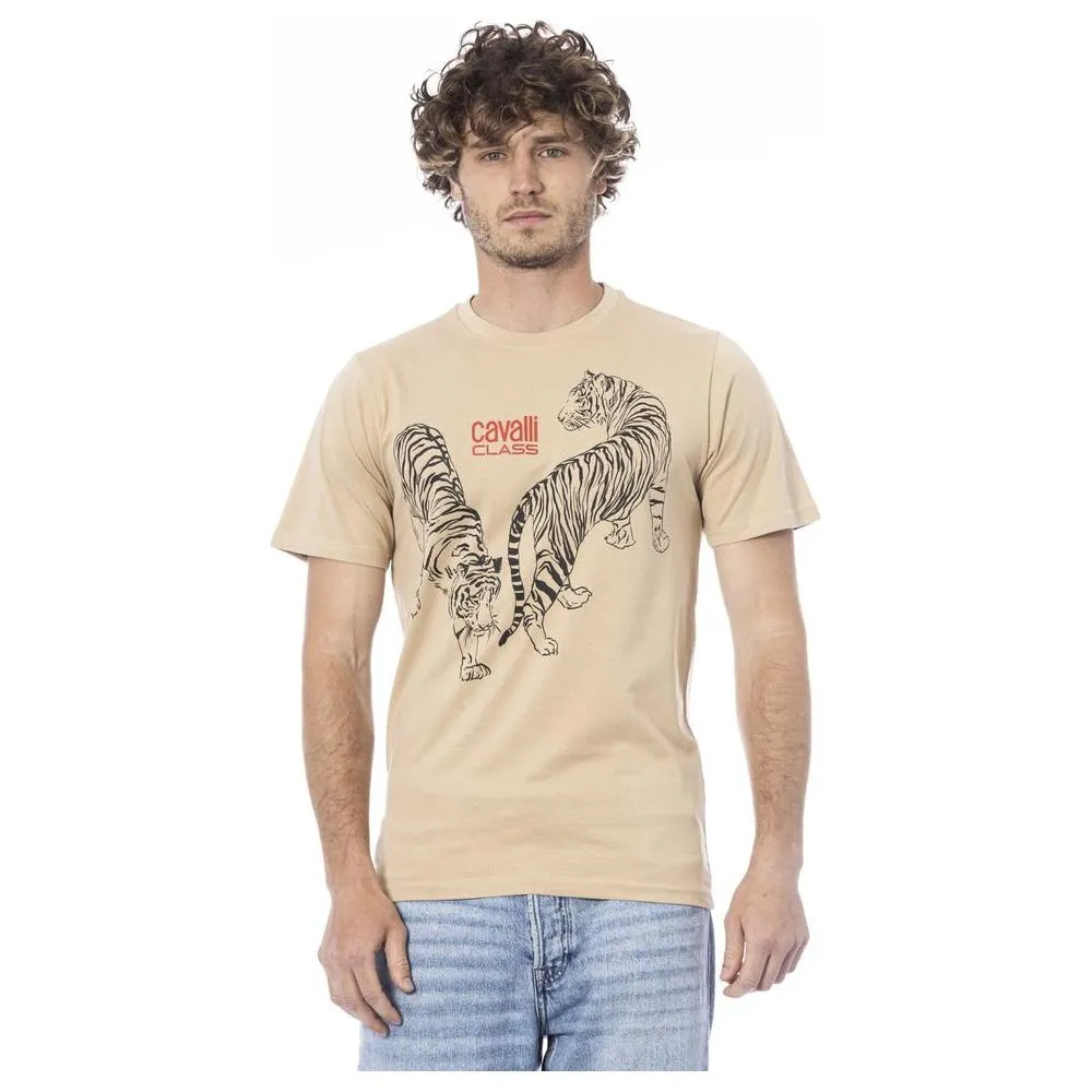 Cavalli Class Beige Cotton Men T-Shirt