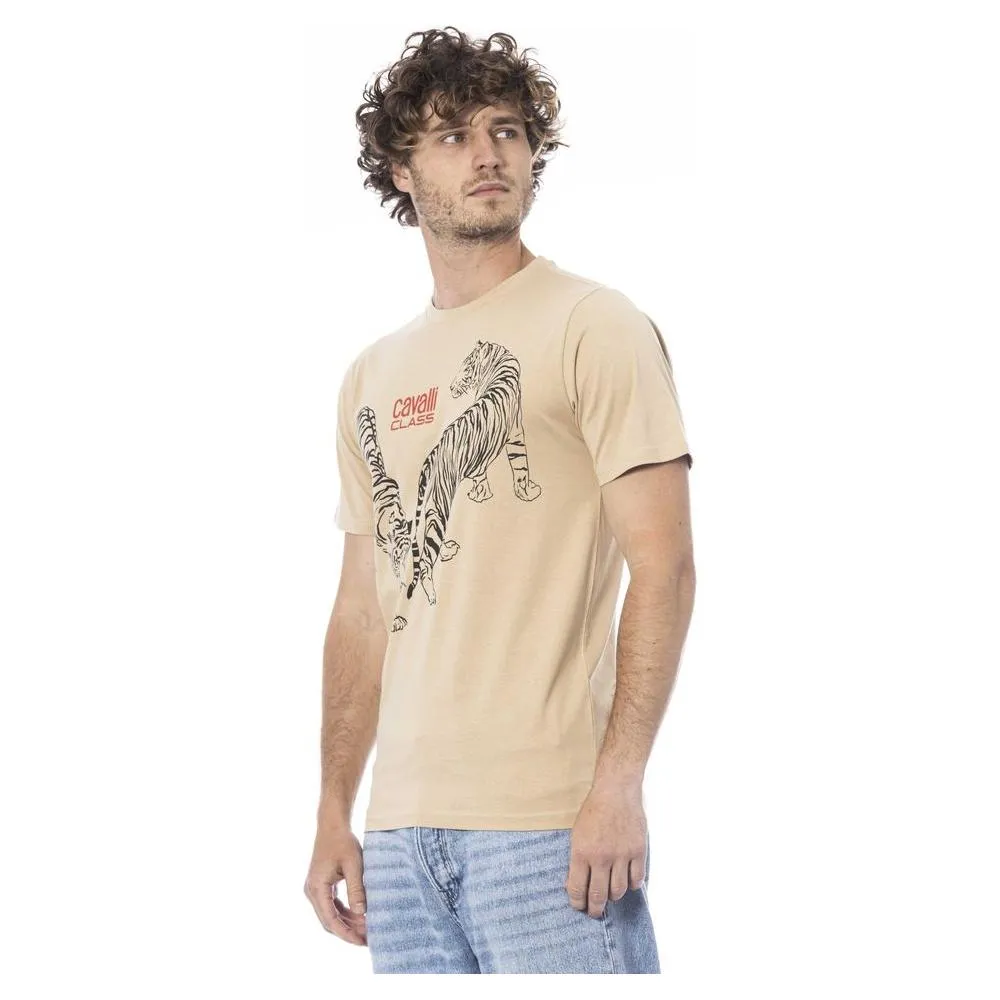 Cavalli Class Beige Cotton Men T-Shirt