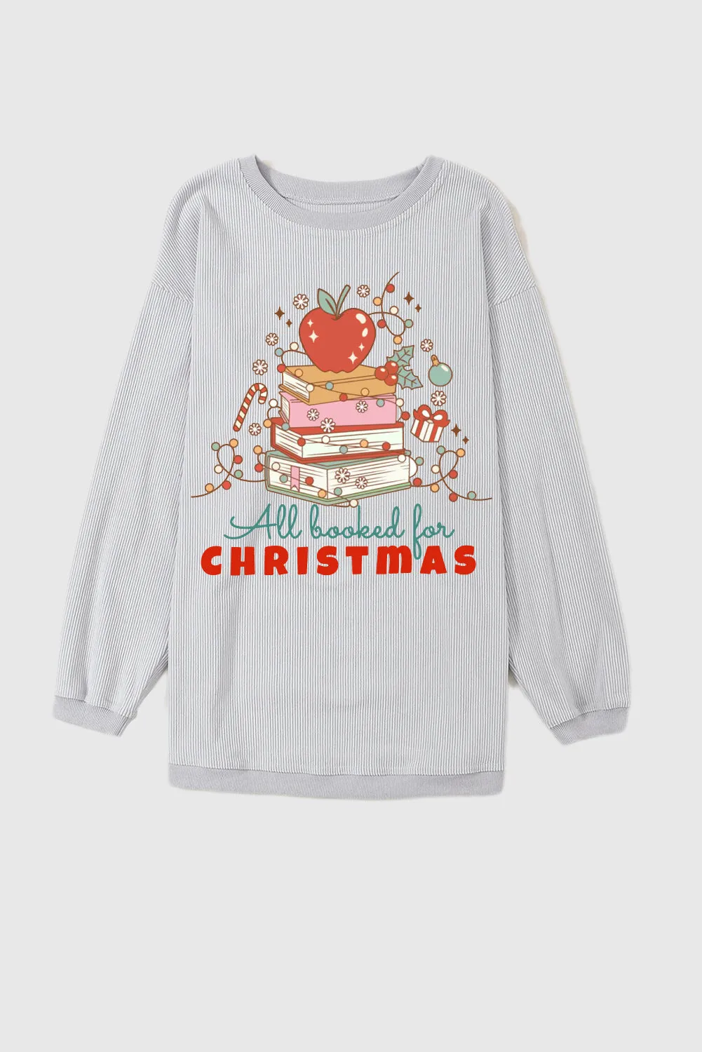 Christmas Crew Neck Apple Gift Pattern Pullover Sweatshirt