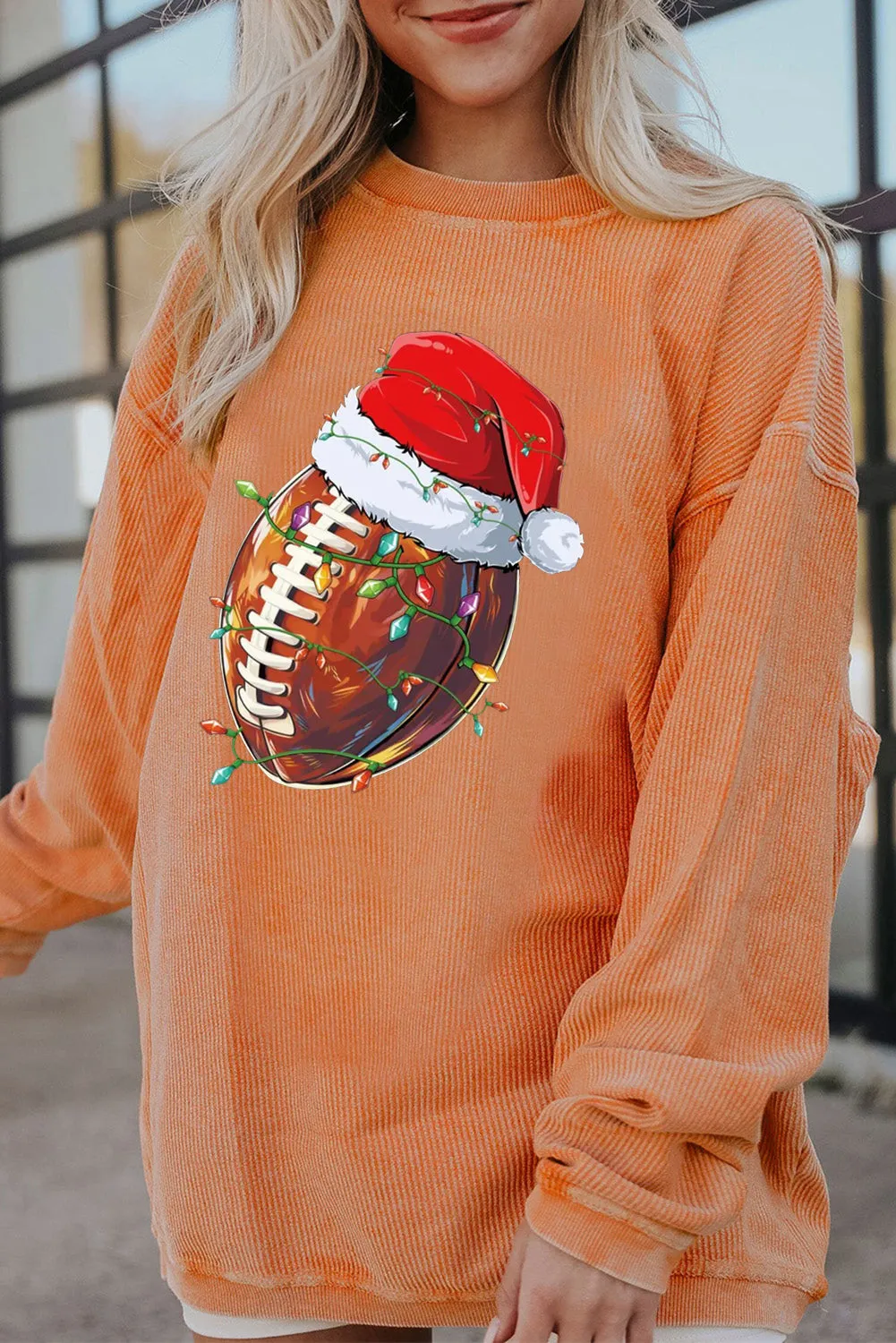 Christmas Round Neck Rugby Pattern Pullover Sweatshirt