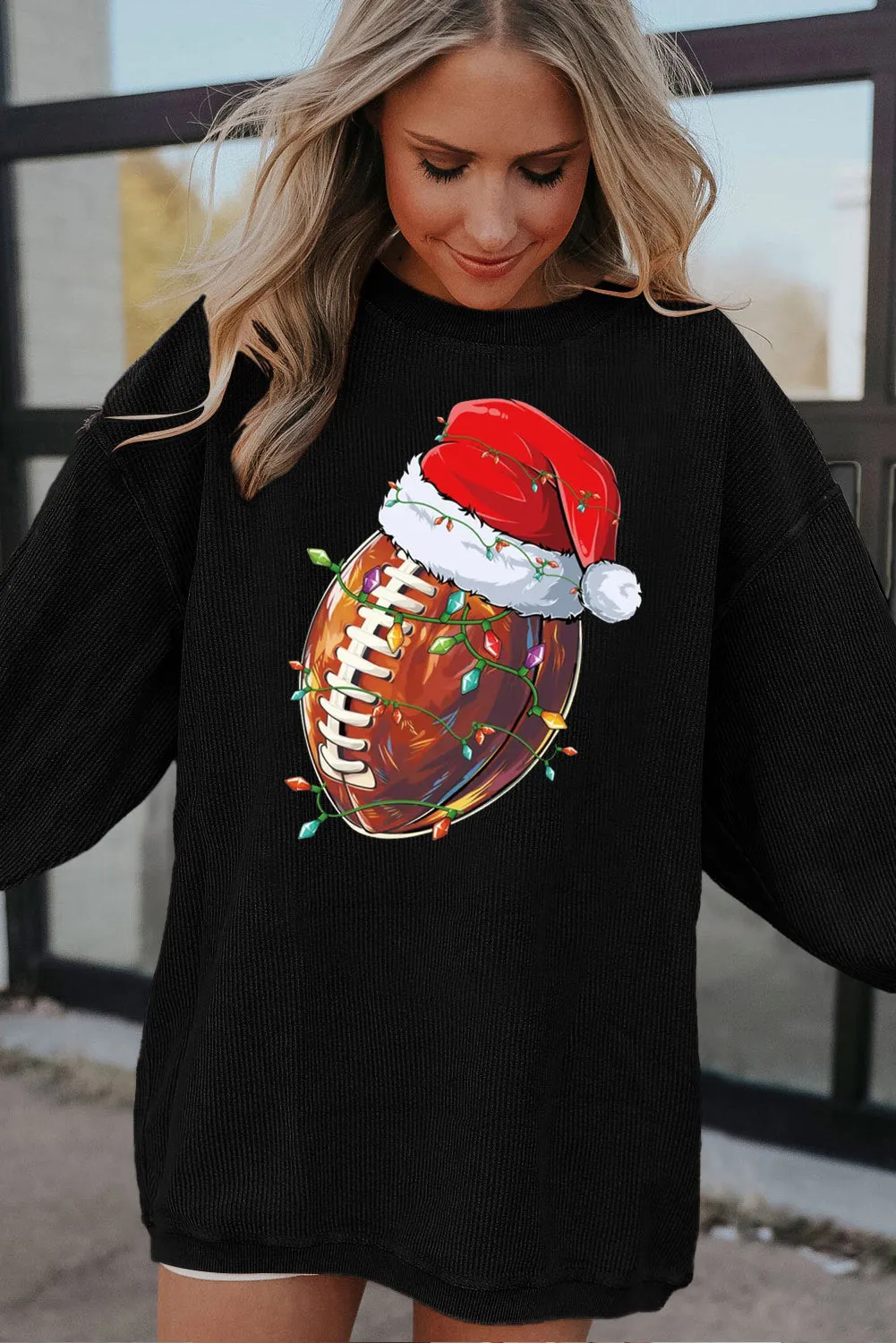 Christmas Round Neck Rugby Pattern Pullover Sweatshirt