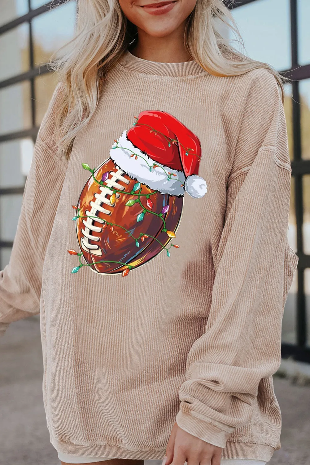 Christmas Round Neck Rugby Pattern Pullover Sweatshirt