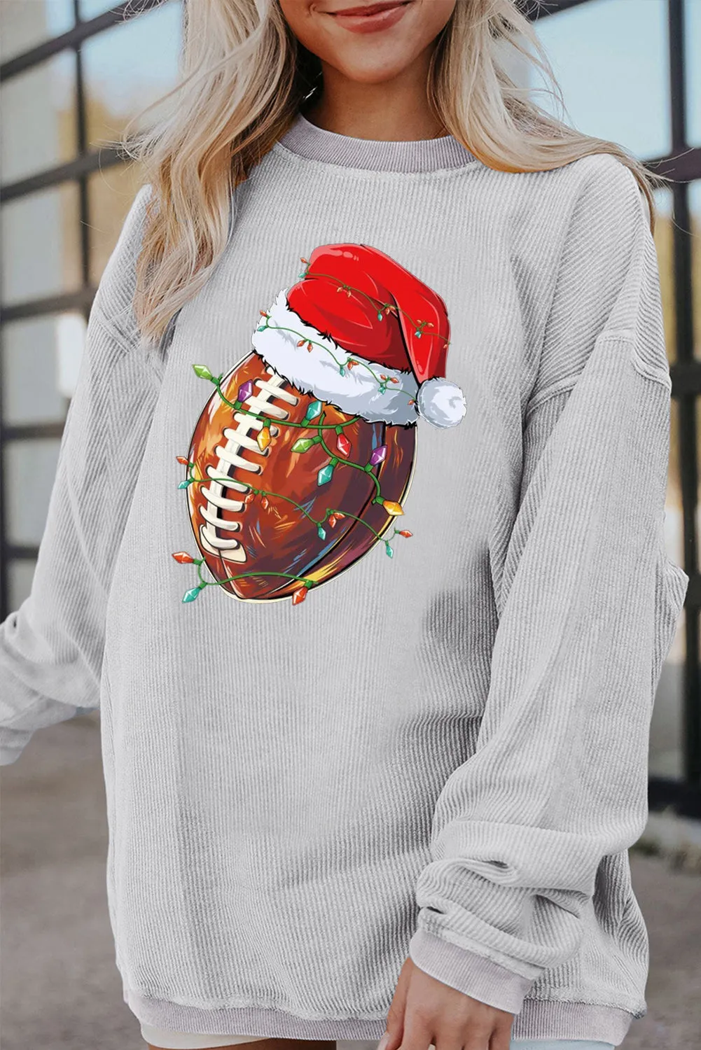 Christmas Round Neck Rugby Pattern Pullover Sweatshirt