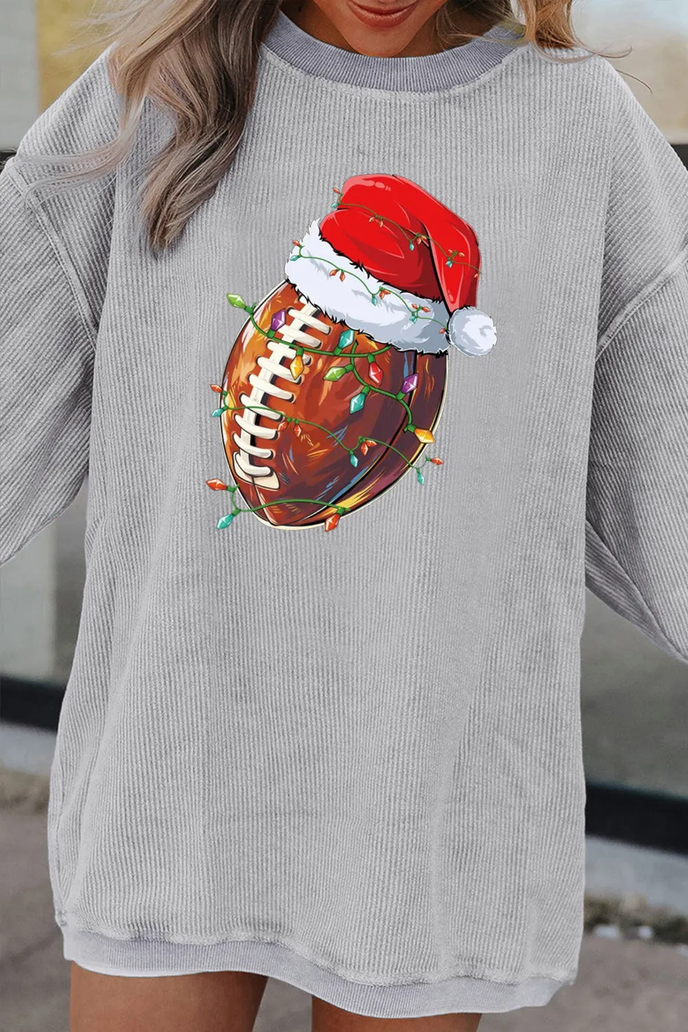 Christmas Round Neck Rugby Pattern Pullover Sweatshirt