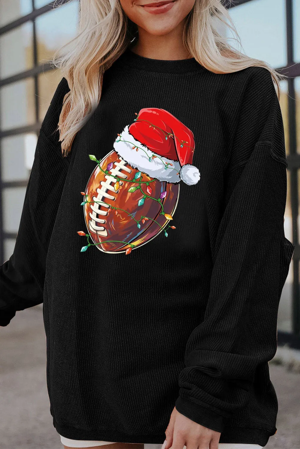 Christmas Round Neck Rugby Pattern Pullover Sweatshirt