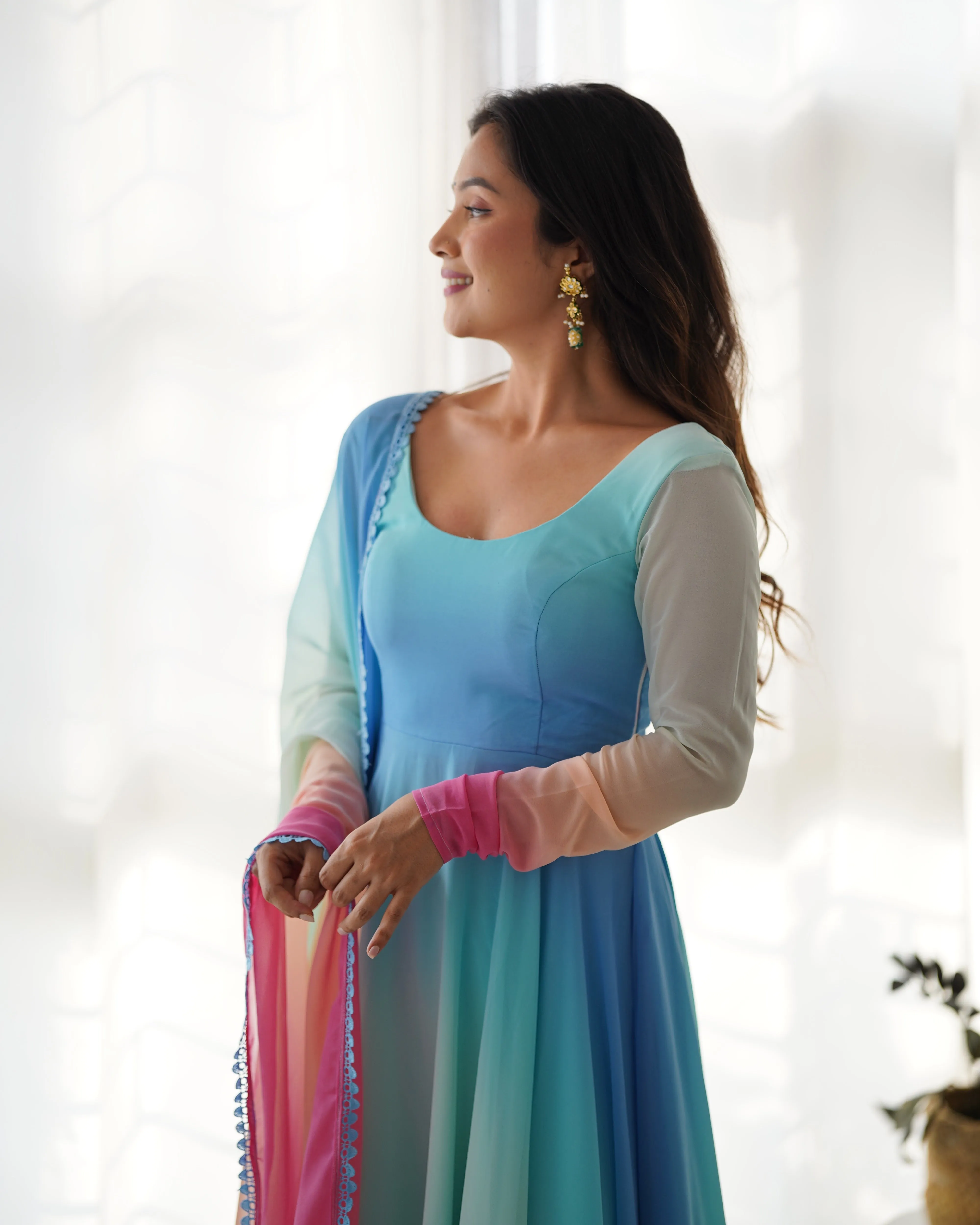 Colorful Dazzling Fox Georgette Anarkali Suit for Weddings & Festivities