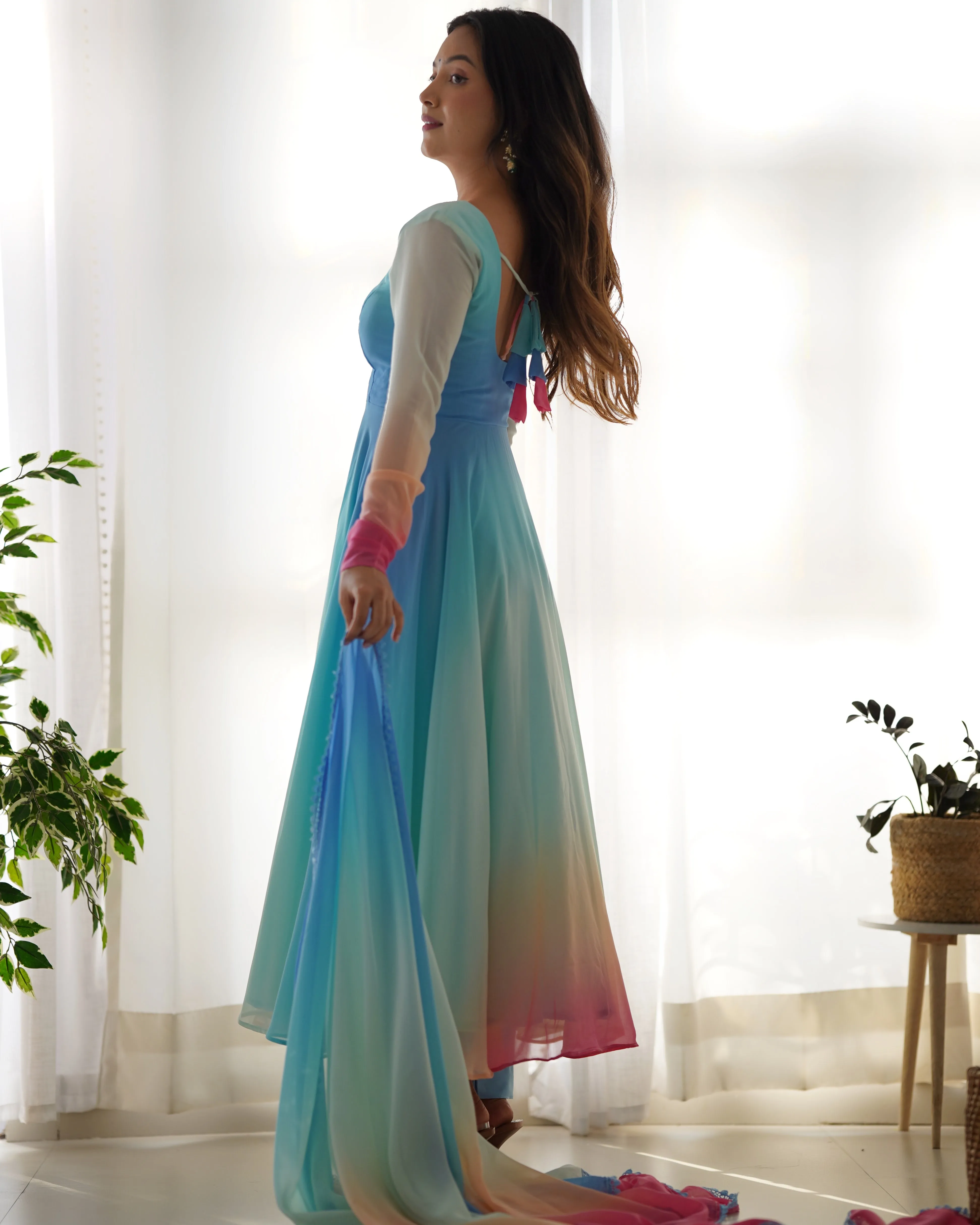 Colorful Dazzling Fox Georgette Anarkali Suit for Weddings & Festivities