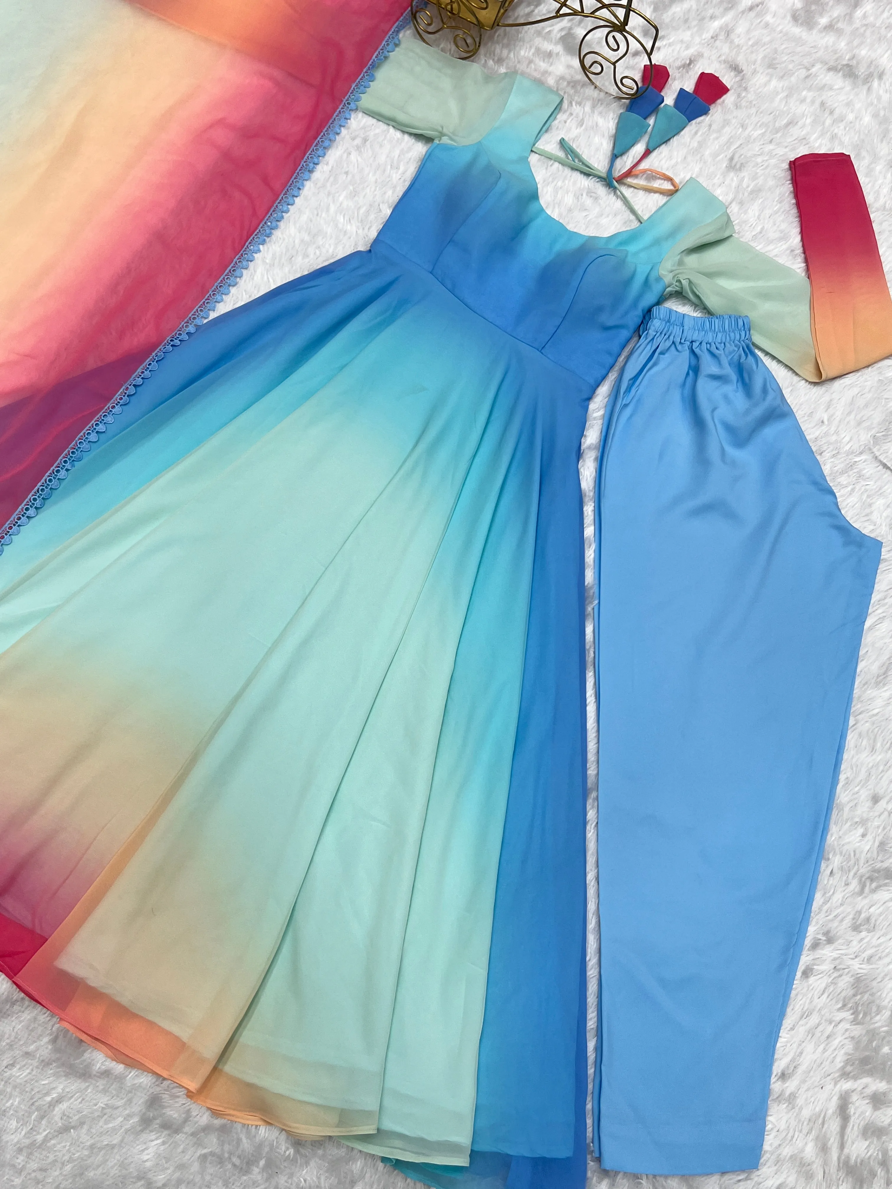 Colorful Dazzling Fox Georgette Anarkali Suit for Weddings & Festivities