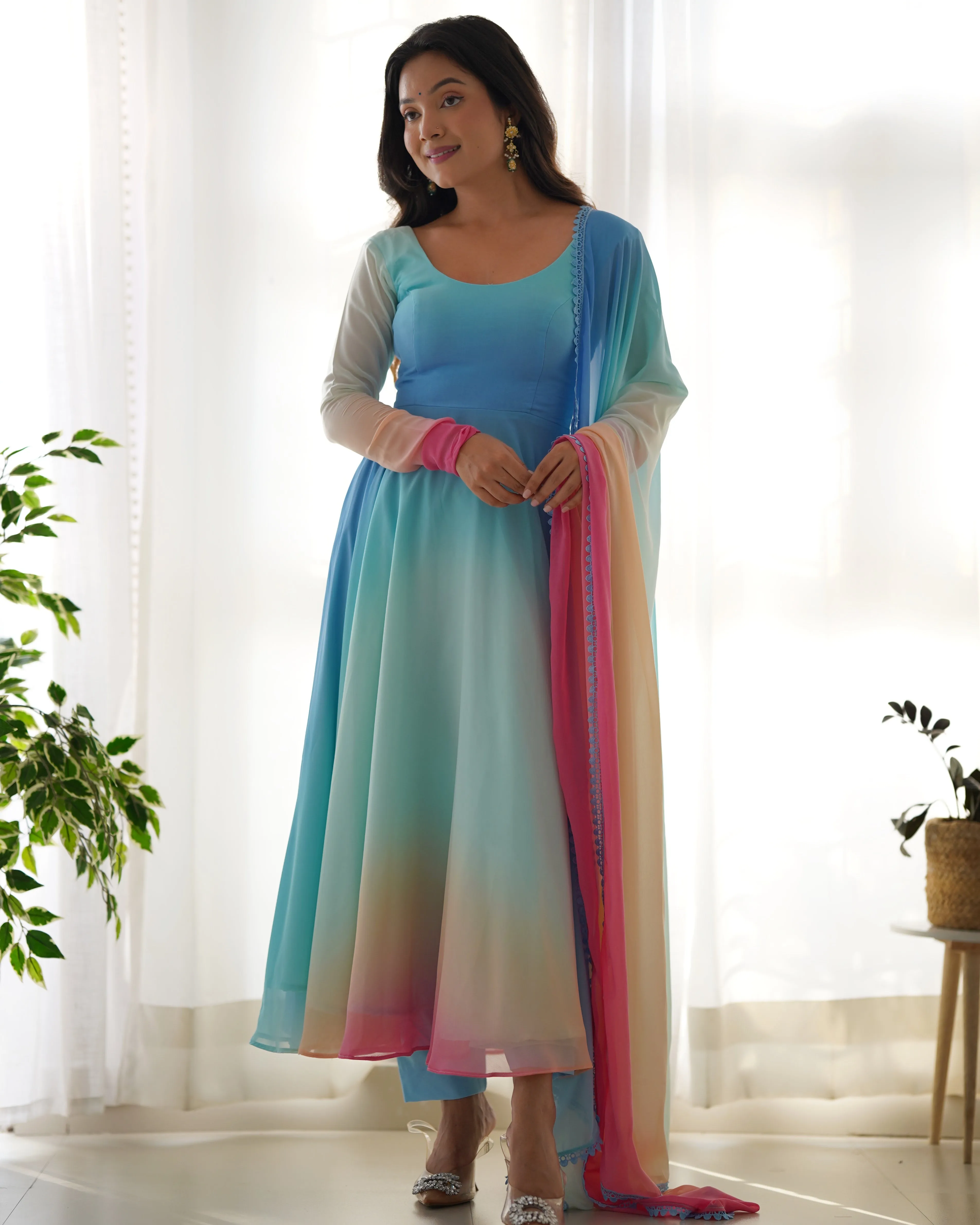 Colorful Dazzling Fox Georgette Anarkali Suit for Weddings & Festivities