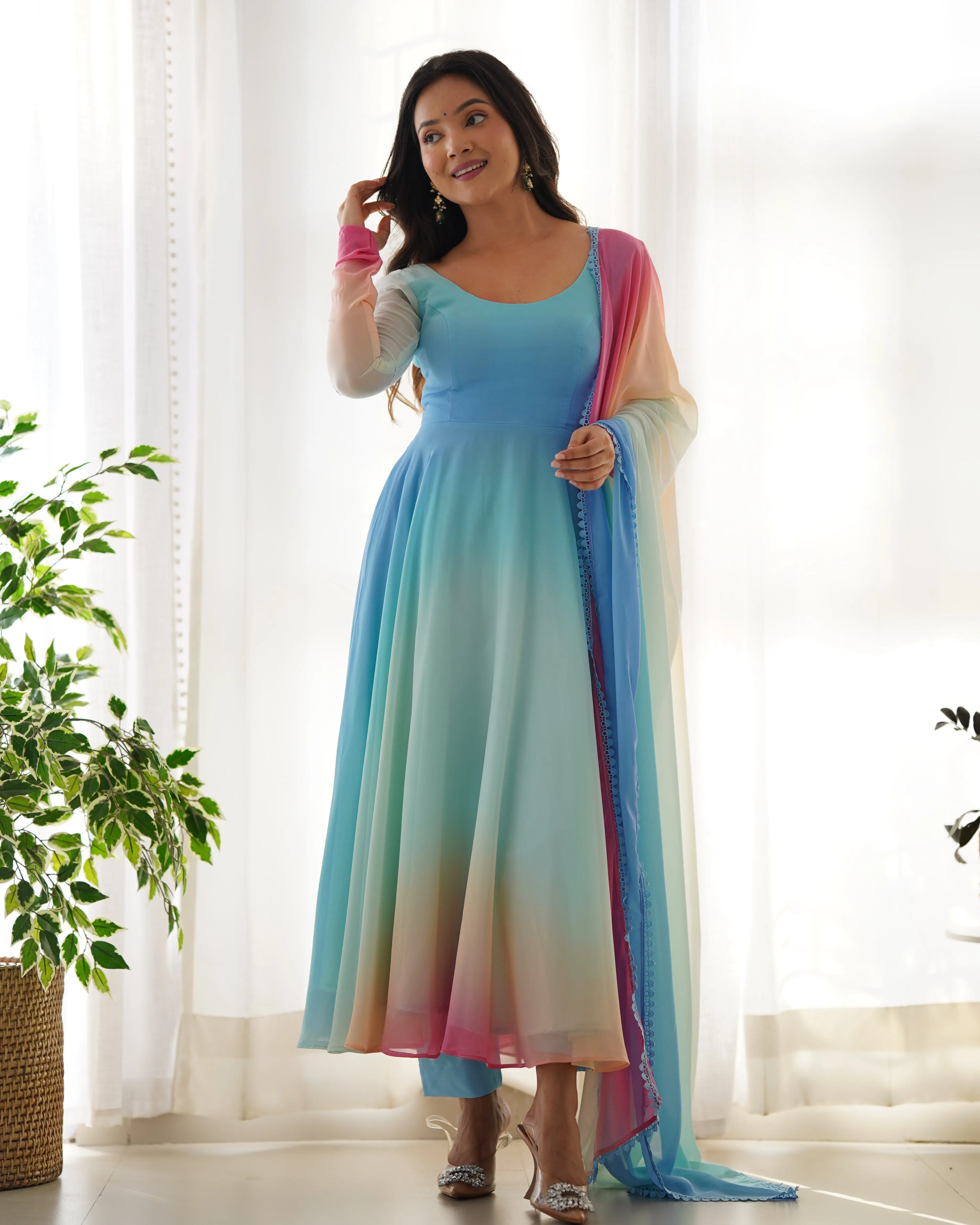 Colorful Dazzling Fox Georgette Anarkali Suit for Weddings & Festivities