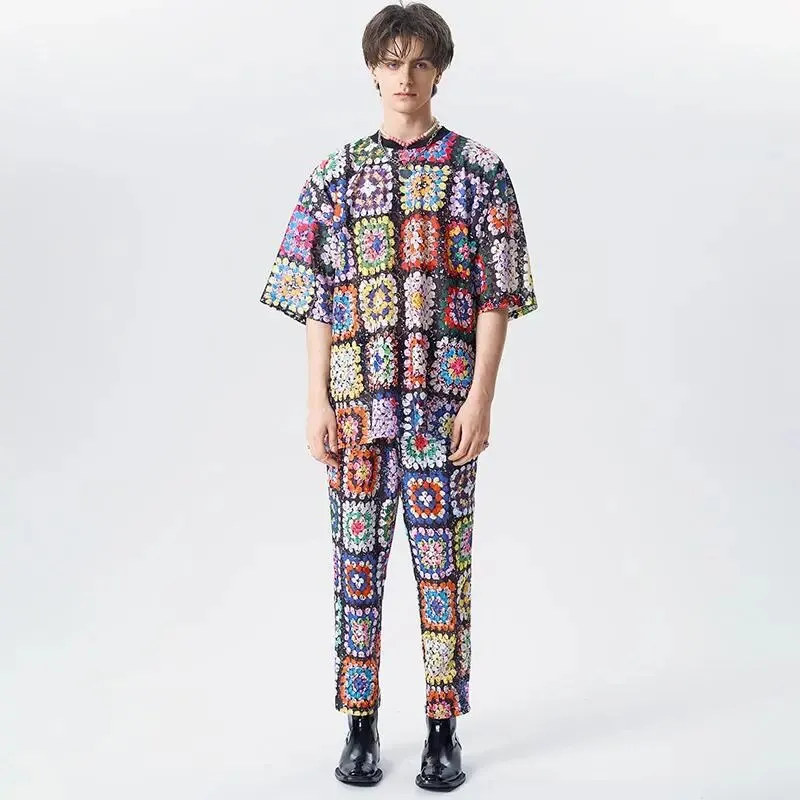 Colorful Patchwork Print Pattern Pants Set