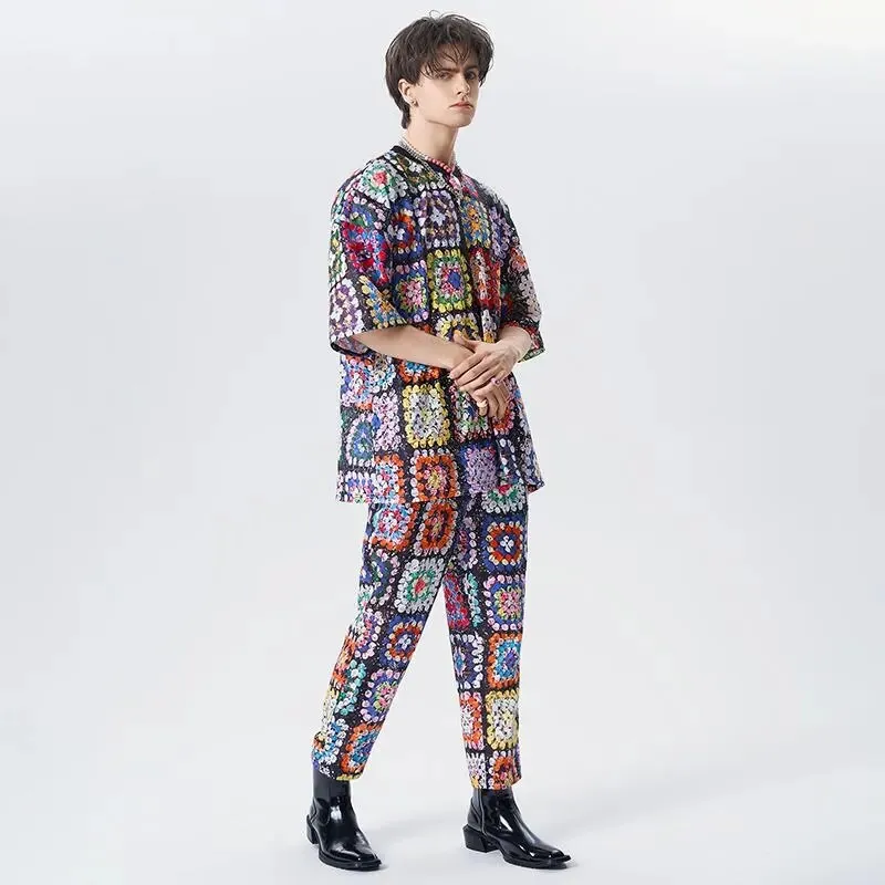 Colorful Patchwork Print Pattern Pants Set