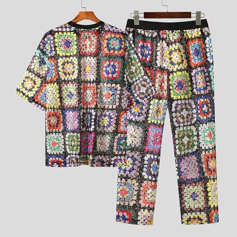 Colorful Patchwork Print Pattern Pants Set