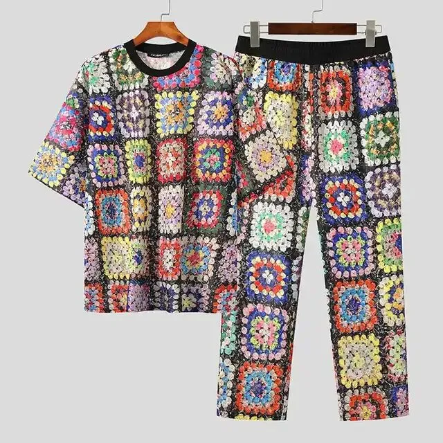 Colorful Patchwork Print Pattern Pants Set