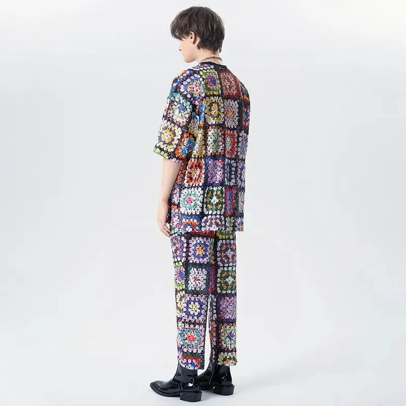 Colorful Patchwork Print Pattern Pants Set