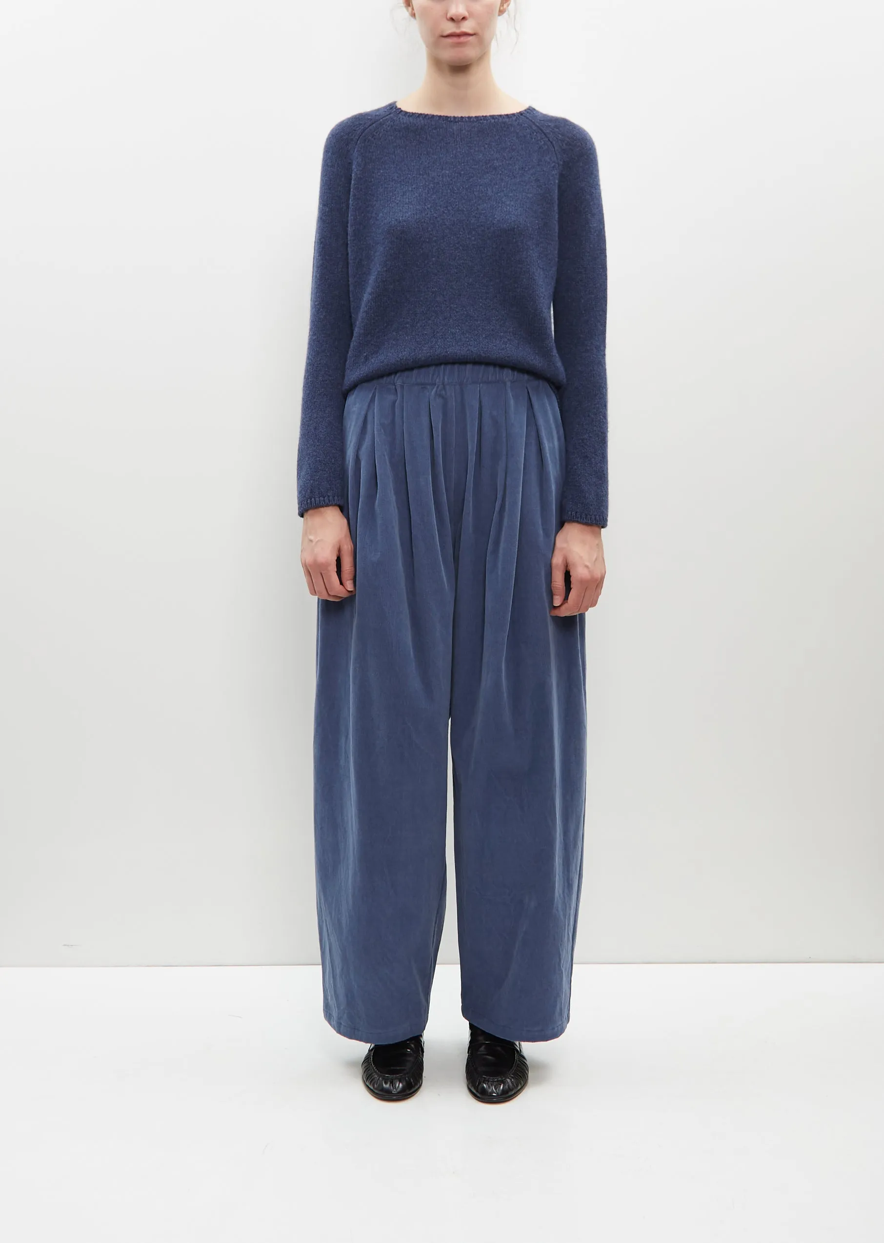 Cotton Courduroy Wide Leg Trousers — Denim