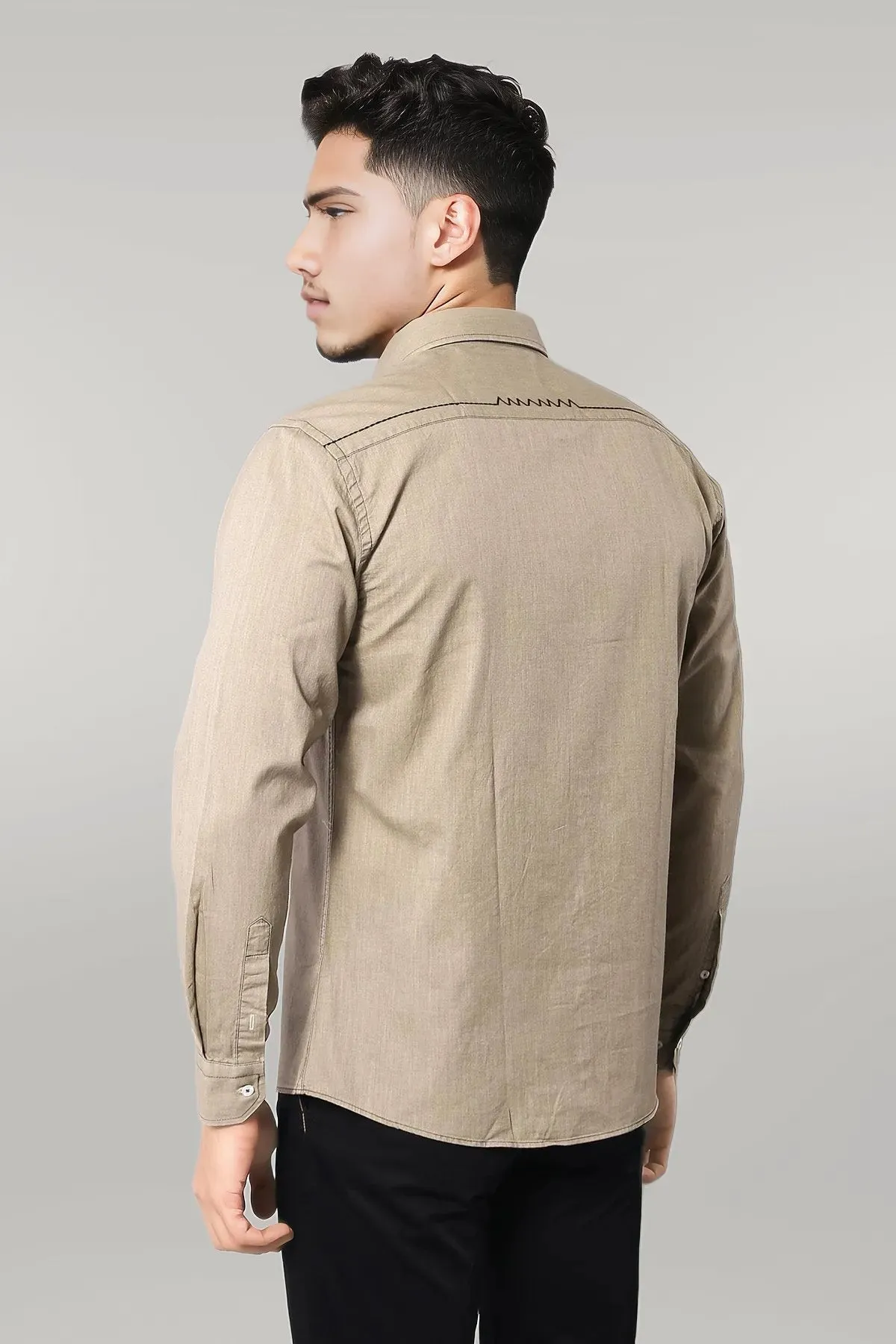 Cotton Long Sleeves Beige Men Shirt - Wessi