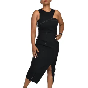 Country Road Midi Dress Black Bodycon Fitted Stretch Sculpted Column Slit Size XS