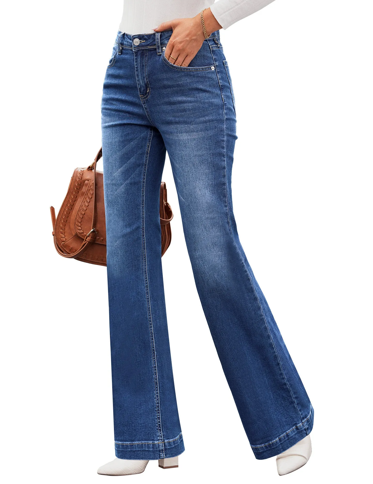 Dark Blue Mid-Waist Stretchable Straight Leg Denim Jeans