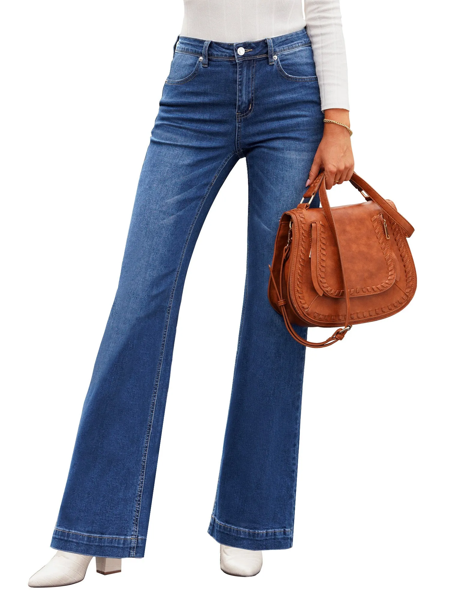 Dark Blue Mid-Waist Stretchable Straight Leg Denim Jeans